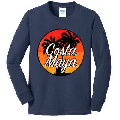 Costa Maya Mexico Vacation Cruise Vintage Sunset Souvenir Kids Long Sleeve Shirt