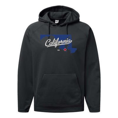 California Maryland Md Map Performance Fleece Hoodie