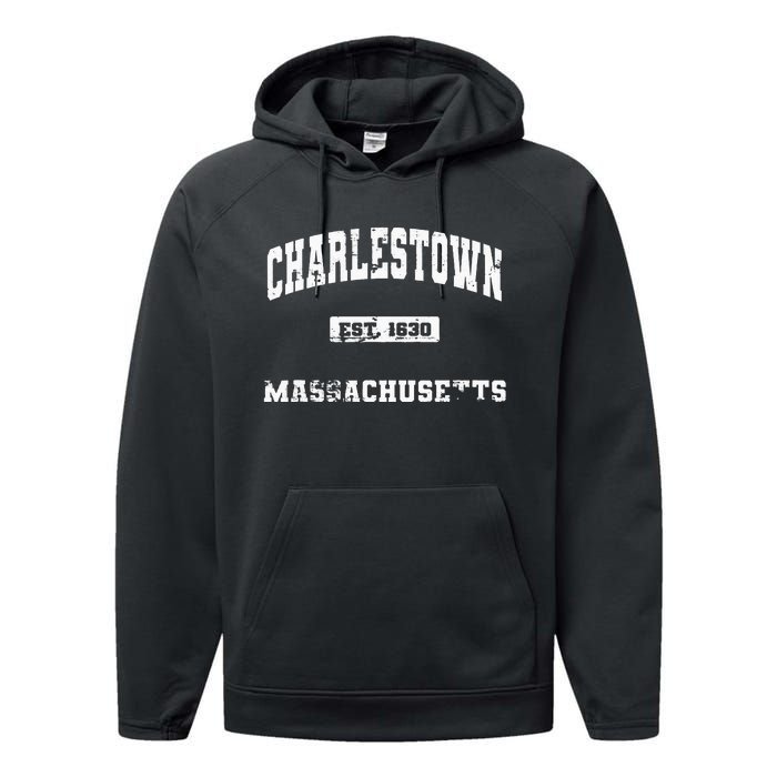 Charlestown Massachusetts MA State Vintage Athletic Style Performance Fleece Hoodie