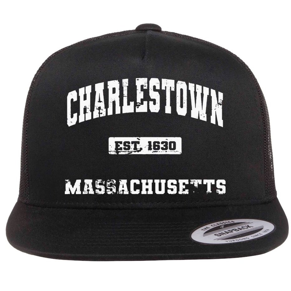 Charlestown Massachusetts MA State Vintage Athletic Style Flat Bill Trucker Hat