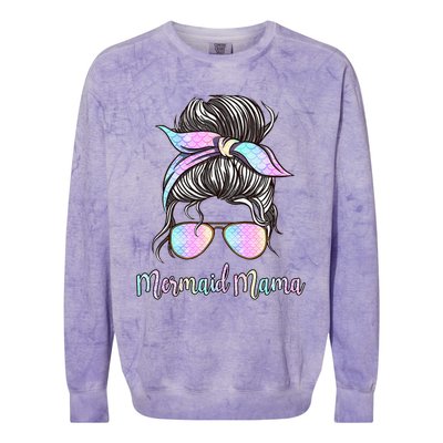 Cute Mermaid Mama Messy Hair Bun Glasses Mother's Day Colorblast Crewneck Sweatshirt