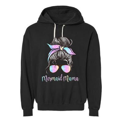 Cute Mermaid Mama Messy Hair Bun Glasses Mother's Day Garment-Dyed Fleece Hoodie