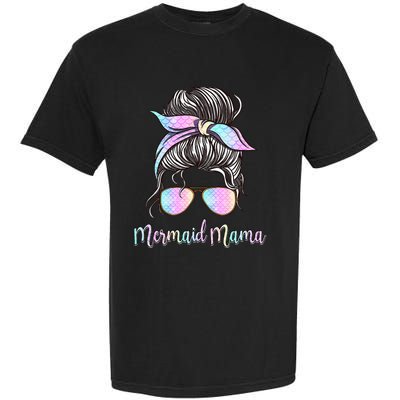 Cute Mermaid Mama Messy Hair Bun Glasses Mother's Day Garment-Dyed Heavyweight T-Shirt