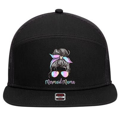 Cute Mermaid Mama Messy Hair Bun Glasses Mother's Day 7 Panel Mesh Trucker Snapback Hat