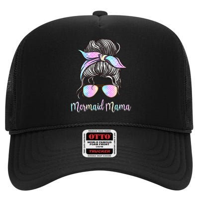 Cute Mermaid Mama Messy Hair Bun Glasses Mother's Day High Crown Mesh Back Trucker Hat