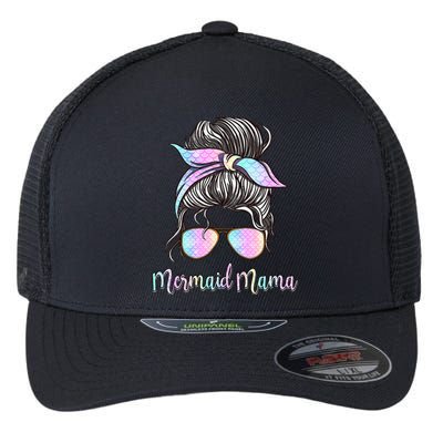 Cute Mermaid Mama Messy Hair Bun Glasses Mother's Day Flexfit Unipanel Trucker Cap