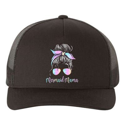 Cute Mermaid Mama Messy Hair Bun Glasses Mother's Day Yupoong Adult 5-Panel Trucker Hat