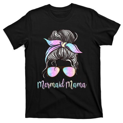 Cute Mermaid Mama Messy Hair Bun Glasses Mother's Day T-Shirt