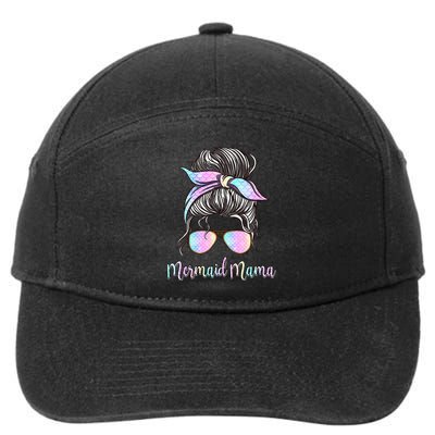 Cute Mermaid Mama Messy Hair Bun Glasses Mother's Day 7-Panel Snapback Hat