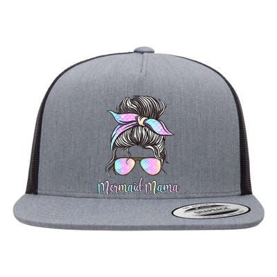 Cute Mermaid Mama Messy Hair Bun Glasses Mother's Day Flat Bill Trucker Hat