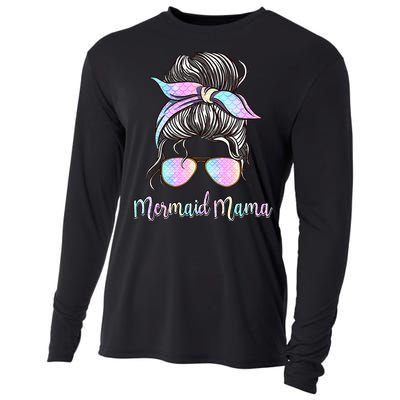 Cute Mermaid Mama Messy Hair Bun Glasses Mother's Day Cooling Performance Long Sleeve Crew