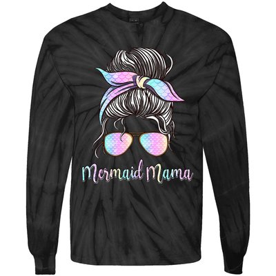 Cute Mermaid Mama Messy Hair Bun Glasses Mother's Day Tie-Dye Long Sleeve Shirt