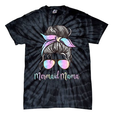 Cute Mermaid Mama Messy Hair Bun Glasses Mother's Day Tie-Dye T-Shirt