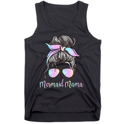 Cute Mermaid Mama Messy Hair Bun Glasses Mother's Day Tank Top