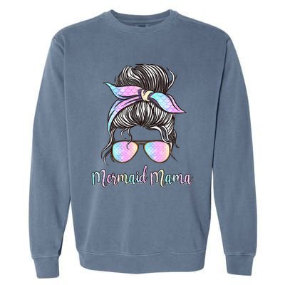 Cute Mermaid Mama Messy Hair Bun Glasses Mother's Day Garment-Dyed Sweatshirt