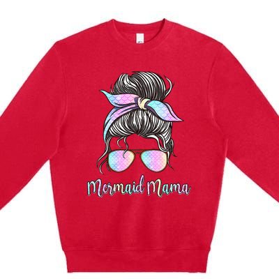 Cute Mermaid Mama Messy Hair Bun Glasses Mother's Day Premium Crewneck Sweatshirt