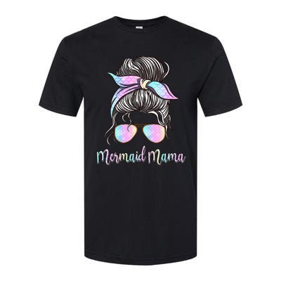 Cute Mermaid Mama Messy Hair Bun Glasses Mother's Day Softstyle CVC T-Shirt