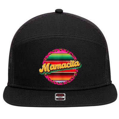 Cool Mamacita Mexican Mom Leopard Serape Cinco De Mayo Funny Gift 7 Panel Mesh Trucker Snapback Hat