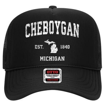 Cheboygan Michigan Mi Vintage Sports High Crown Mesh Back Trucker Hat