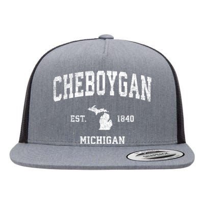 Cheboygan Michigan Mi Vintage Sports Flat Bill Trucker Hat