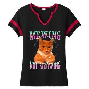 Cat Mewing Meme Mewing Not Meowing Ladies Halftime Notch Neck Tee