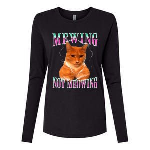 Cat Mewing Meme Mewing Not Meowing Womens Cotton Relaxed Long Sleeve T-Shirt