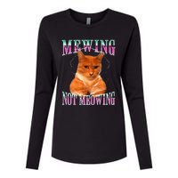 Cat Mewing Meme Mewing Not Meowing Womens Cotton Relaxed Long Sleeve T-Shirt