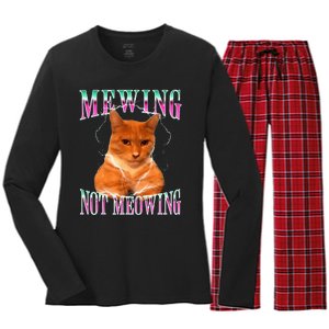 Cat Mewing Meme Mewing Not Meowing Women's Long Sleeve Flannel Pajama Set 