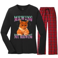 Cat Mewing Meme Mewing Not Meowing Women's Long Sleeve Flannel Pajama Set 