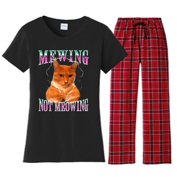 Cat Mewing Meme Mewing Not Meowing Women's Flannel Pajama Set