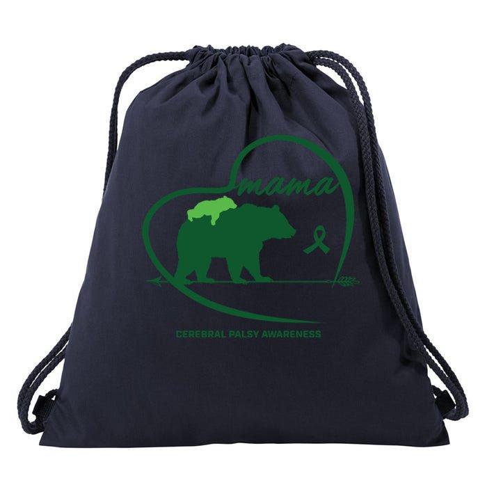 CP Mom Mama Bear Green Ribbon Cerebral Palsy Awareness Mom Drawstring Bag