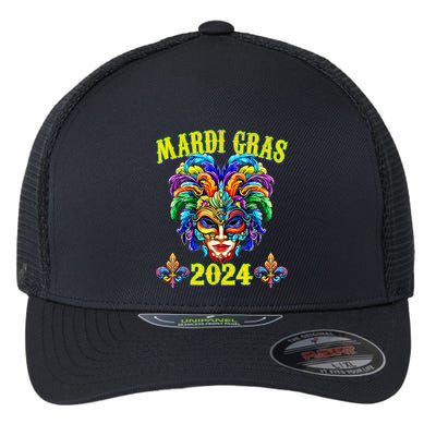 Carnival Mask Mardi Gras 2024 New Orleans Flexfit Unipanel Trucker Cap