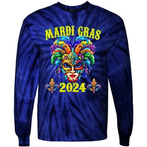 Carnival Mask Mardi Gras 2024 New Orleans Tie-Dye Long Sleeve Shirt