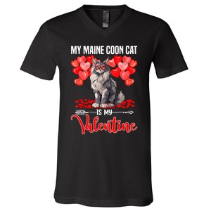 Cute My Maine Coon Cat Is My Valentine Valentines Day V-Neck T-Shirt