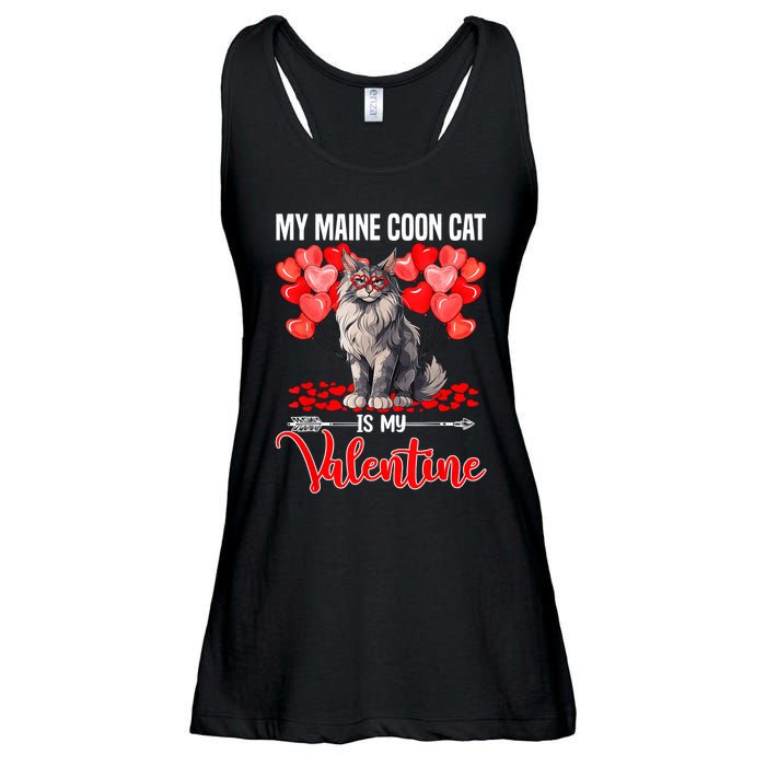 Cute My Maine Coon Cat Is My Valentine Valentines Day Ladies Essential Flowy Tank