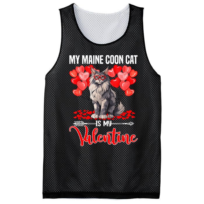 Cute My Maine Coon Cat Is My Valentine Valentines Day Mesh Reversible Basketball Jersey Tank