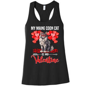 Cute My Maine Coon Cat Is My Valentine Valentines Day Women's Racerback Tank