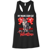 Cute My Maine Coon Cat Is My Valentine Valentines Day Women's Racerback Tank