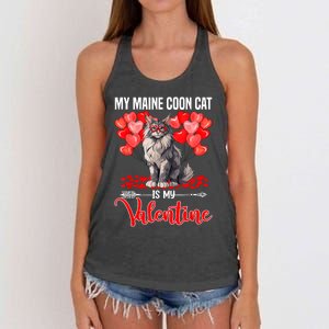 Cute My Maine Coon Cat Is My Valentine Valentines Day Women's Knotted Racerback Tank