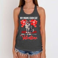 Cute My Maine Coon Cat Is My Valentine Valentines Day Women's Knotted Racerback Tank