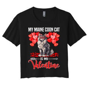 Cute My Maine Coon Cat Is My Valentine Valentines Day Women's Crop Top Tee