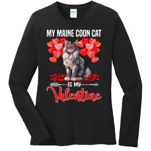 Cute My Maine Coon Cat Is My Valentine Valentines Day Ladies Long Sleeve Shirt