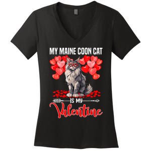 Cute My Maine Coon Cat Is My Valentine Valentines Day Women's V-Neck T-Shirt