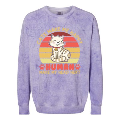 Cats Make Me Happy Hu Make My Head Hurt Cute Gift Colorblast Crewneck Sweatshirt