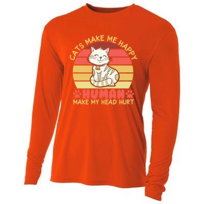 Cats Make Me Happy Hu Make My Head Hurt Cute Gift Cooling Performance Long Sleeve Crew