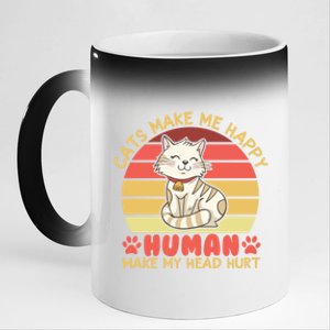 Cats Make Me Happy Hu Make My Head Hurt Cute Gift 11oz Black Color Changing Mug