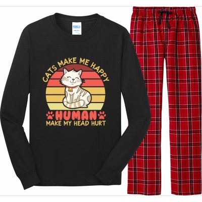 Cats Make Me Happy Hu Make My Head Hurt Cute Gift Long Sleeve Pajama Set