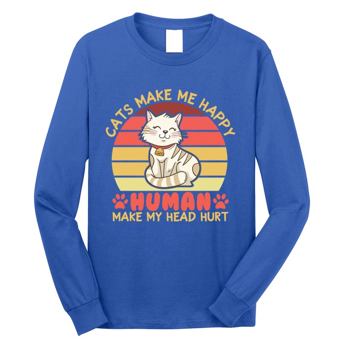 Cats Make Me Happy Hu Make My Head Hurt Cute Gift Long Sleeve Shirt