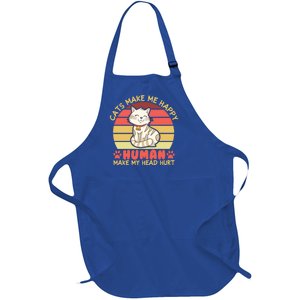 Cats Make Me Happy Hu Make My Head Hurt Cute Gift Full-Length Apron With Pockets