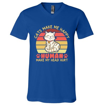 Cats Make Me Happy Hu Make My Head Hurt Cute Gift V-Neck T-Shirt